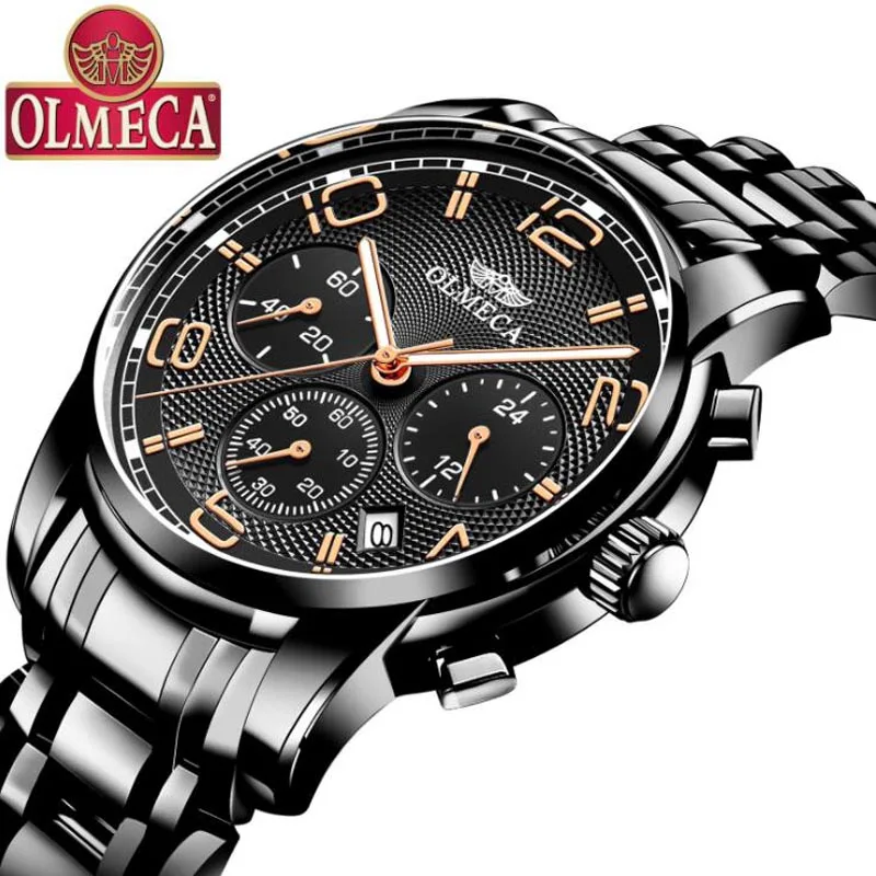 Часы Omega Manning, модные кварцевые часы Kroc, мужские часы, подарки на годовщину для мужчин, часы, модные мужские часы - Цвет: Черный