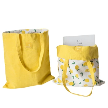 

2021 4 Styles Portable Double-sided Handbag Simple And Fresh Pocket Handbag Dual-use Cotton Linen Shopping Bag