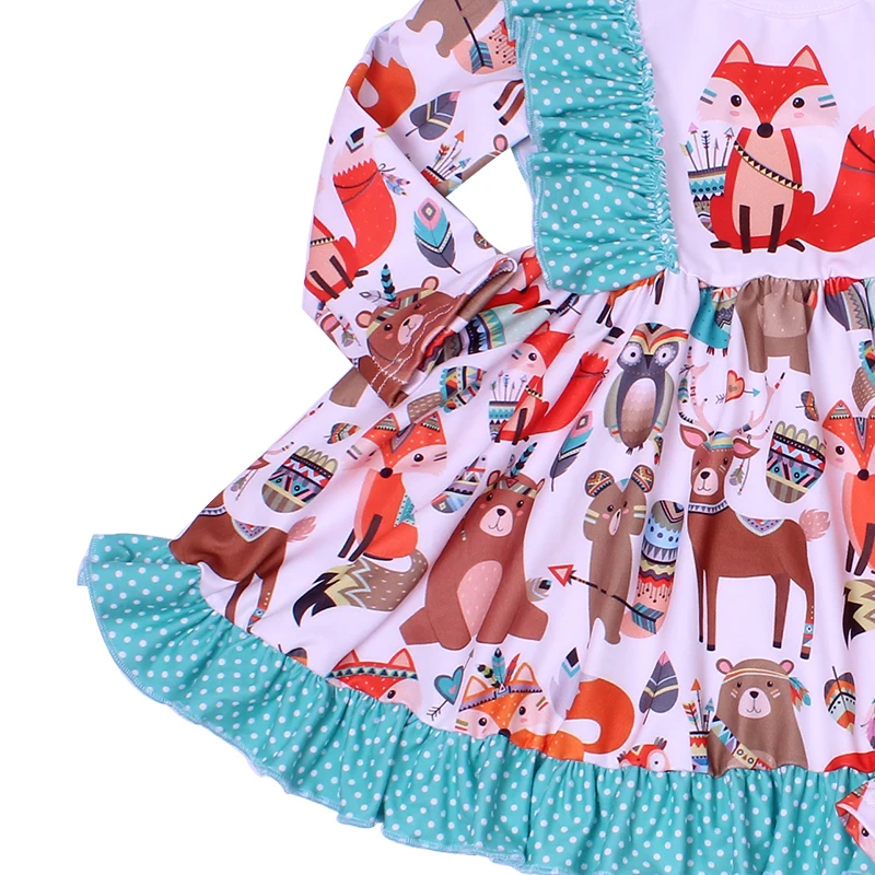 Новое Эксклюзивное Платье-пачка с лисой для маленьких девочек детское платье в горошек с рисунком животных одежда из молочного шелка с длинными рукавами осенне-зимняя одежда