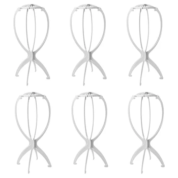 

1 Set 6Pcs Wig Stand Holder Portable Durable Plastic Folding Wig Holder Hairpieces Display Tool Stable Wig Stand Dryer White