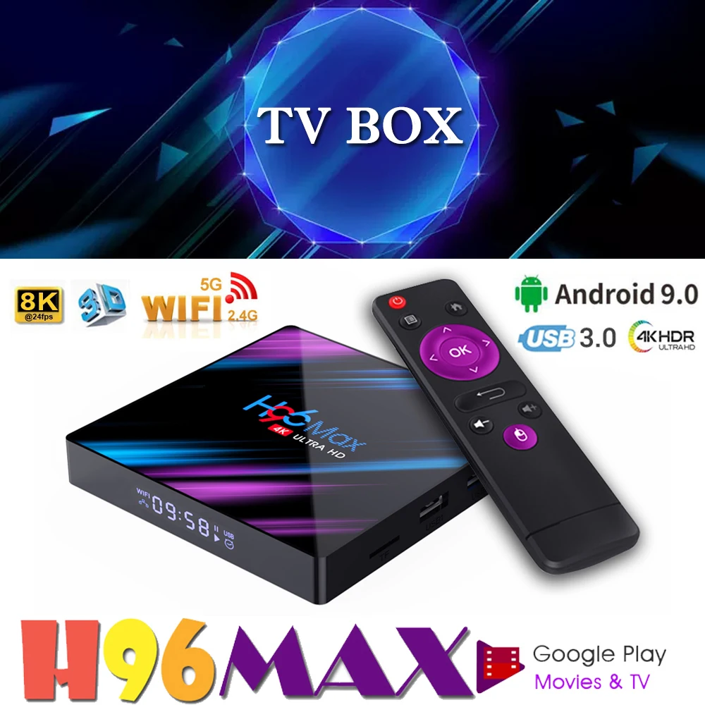 

Android 9.0 TV Box 4GB RAM 32GB 64GB ROM Set Top Box H96 MAX RK3318 4K 2.4G/5G WiFi Bluetooth smart Media Player google voice