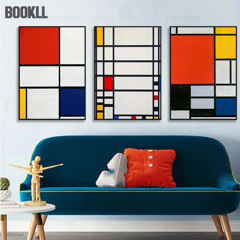 Mondrian цветной блок абстрактный стиль холст печать живопись искусство стены