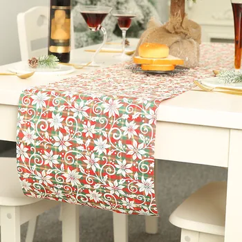 

Dining Table Runner Poinsettia Polyester Parties Home Christmas New Year Cover