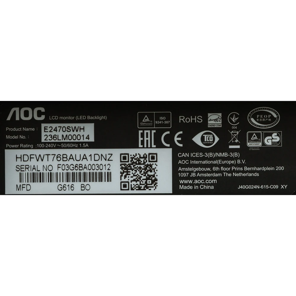 Монитор AOC 23.6" Value Line E2470Swh(00/01) черный TN+film LED 16:9 DVI HDMI M/M Mat 250cd
