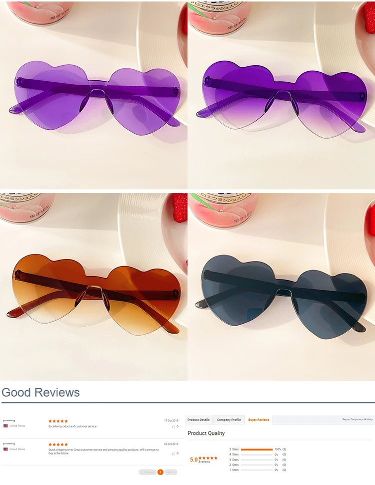 2022 Women Fashion Colors Polarized Heart Shape Tinted Party Sungl Girls Vintage UV400 Colors Rimless Female Sun_voghion.com