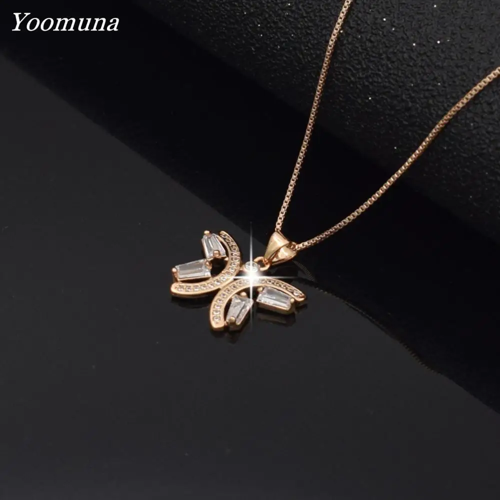 Butterfly Necklaces for Women crystal cubic zirconia stone long Chokers Pendant rose gold color Chain Jewelry girl gifts | Украшения и