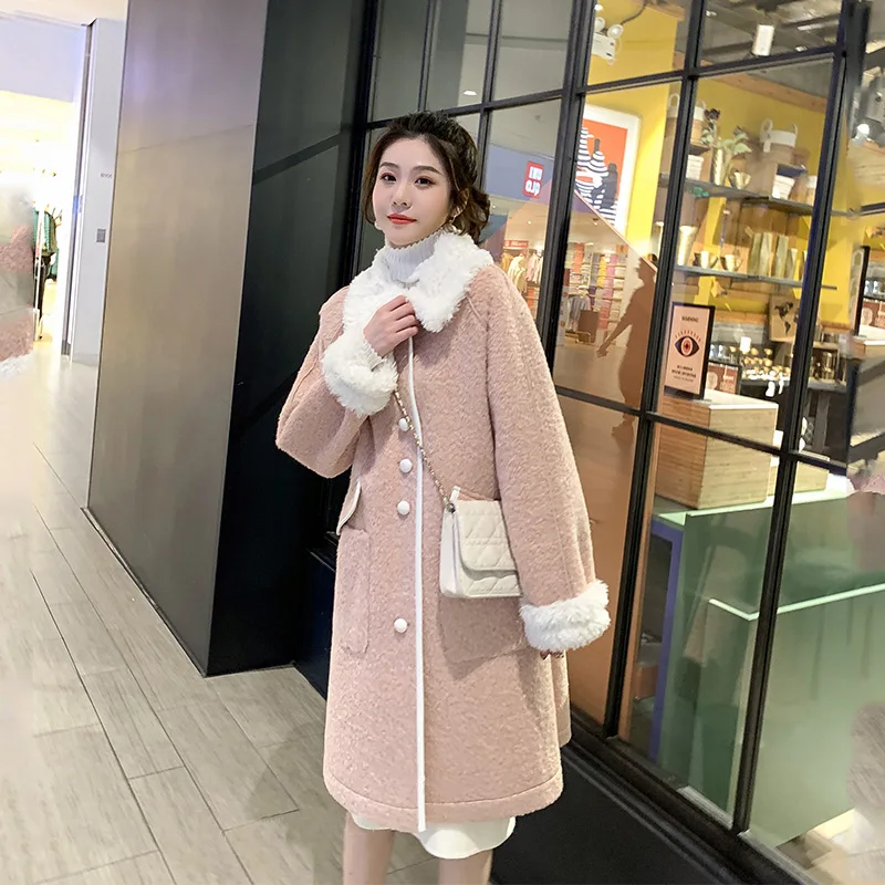 EACHIN милое Женское пальто, осенне-зимнее модное шерстяное пальто, верхняя одежда, куртки, женский корейский стиль, Свободный Длинный топ с карманами