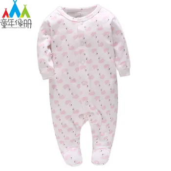 

Picturesque Childhood Newborn Full of Pink Swan Print Footies Pure Cotton O-Neck Clothes Infant Casual Outfits 1