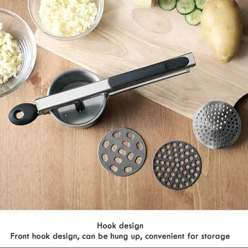 

Quality Stainless Steel Potato Ricer with 3 Interchangeable Fineness Discs Silicone Grip Handles Tools Accessories