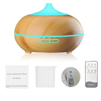 

550ml Remote Control Ultrasonic Air Humidifier Aroma Essential Oil Diffuser with Wood Grain 7 Color Changing LED Lights