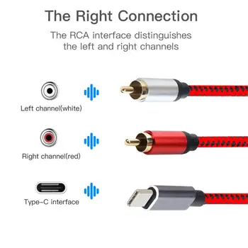 

In Stock 0.5m/1m/1.5m USB Type-C To 2 RCA Audio Cable Type C RCA Cable For Phones Speaker Home Theater TV