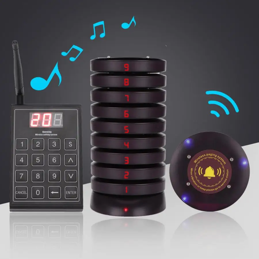 

SU-680 1 to 10 Restaurant Wireless Call Pager 433.92MHZ Restaurant Paging System Queuing Calling Guest Coaster Pager 100-240V