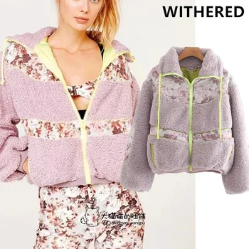 

Withered england style high street vintage patchwork Lamb hair bomber jacket women casaco feminino jaqueta feminina short coat