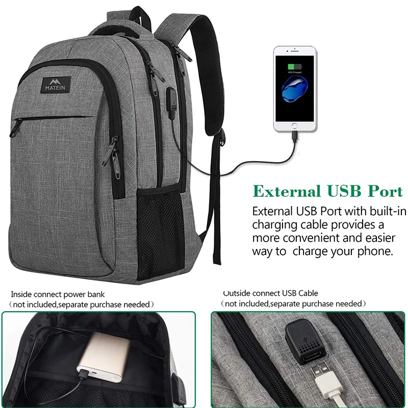 Дорожный рюкзак Matein для ноутбука деловой прочный с защитой от кражи и usb портом