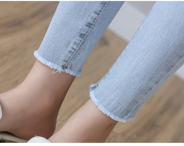 Измельченные Джинсы женские девять брюки 2019 осень новая Корейская Высокая талия тонкий для похудения дикий плотный карандаш ноги брюки