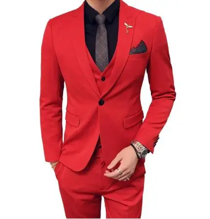 Red Tpsaade новые мужские свадебные костюмы красные костюмы мужские Heren королевский синий мужской костюмы вечерние DJ сценический Костюм приталенный костюм смокинг - Color: Red
