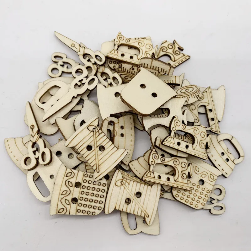 

50Pcs DIY Wooden Sewing Pattern Wood Chip Crafts Embellishment DIY Wedding Decoration Wood For Making Greeting Card Buttons