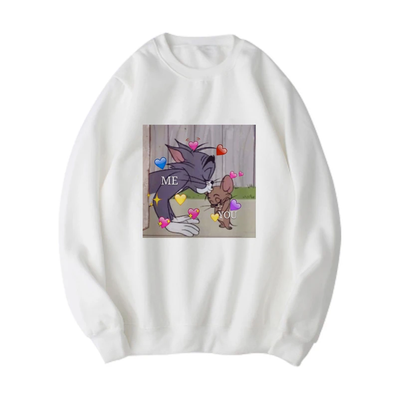 Новая зимняя Толстовка ulzzang Harajuku kawaii с принтом кота Тома и мышонок Джерри, с круглым вырезом, модная Свободная Повседневная Женская толстовка с капюшоном - Цвет: 2