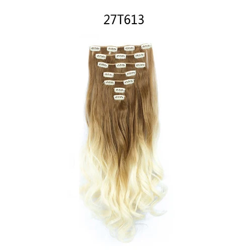 MERISI HAIR 22 Synthetic Deep Wave Hair Heat Resistant Light Brown Gray Blond Women Hair Extension Set Clip In Ombre Hair - Color: SA88 27T613