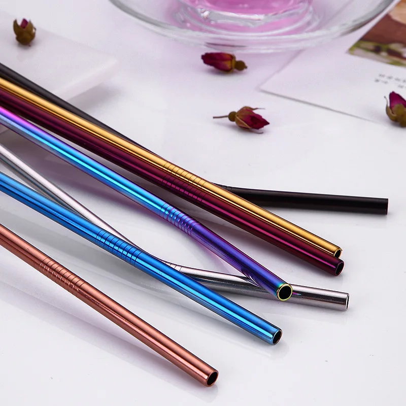 50pcs set colorful stainless steel straw with brush reuseable metal straws straight and bent environmental for drink | Дом и сад