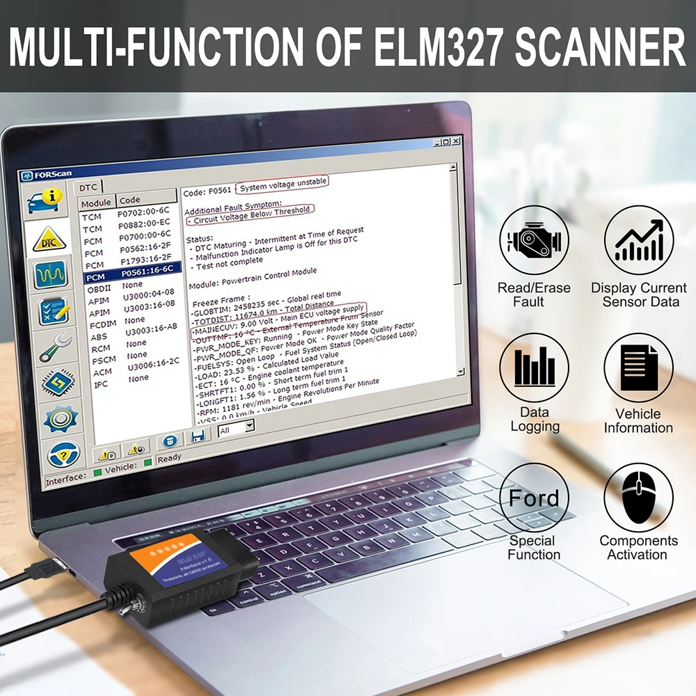 Elm 327 Usb Bluetooth-compatible Works On Forscan Hs Can /ms Can