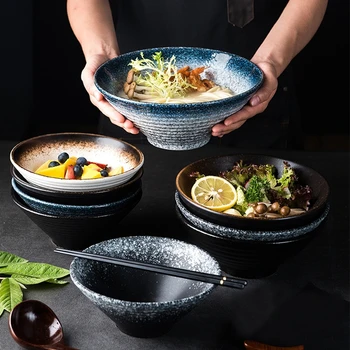 

8 Inch Creative Japanese Ramen Instant Noodle Bowl Large Ceramic Salad Bowl Fruit Dish Soup Spaghetti Pasta Microwave Tableware