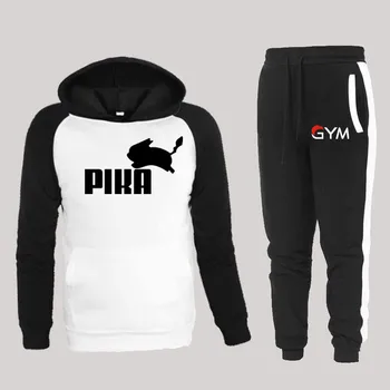 

Patchwork men's sportswear suit 2019 autumn and winter hooded thick men's casual sportswear men's 2-piece sweatshirt + sports pa