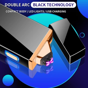 

New Mini Double Arc Windproof Flameless Cigarette Lighter USB Charging Touch Pulse Plasma Lighter Creative Electric Lighter