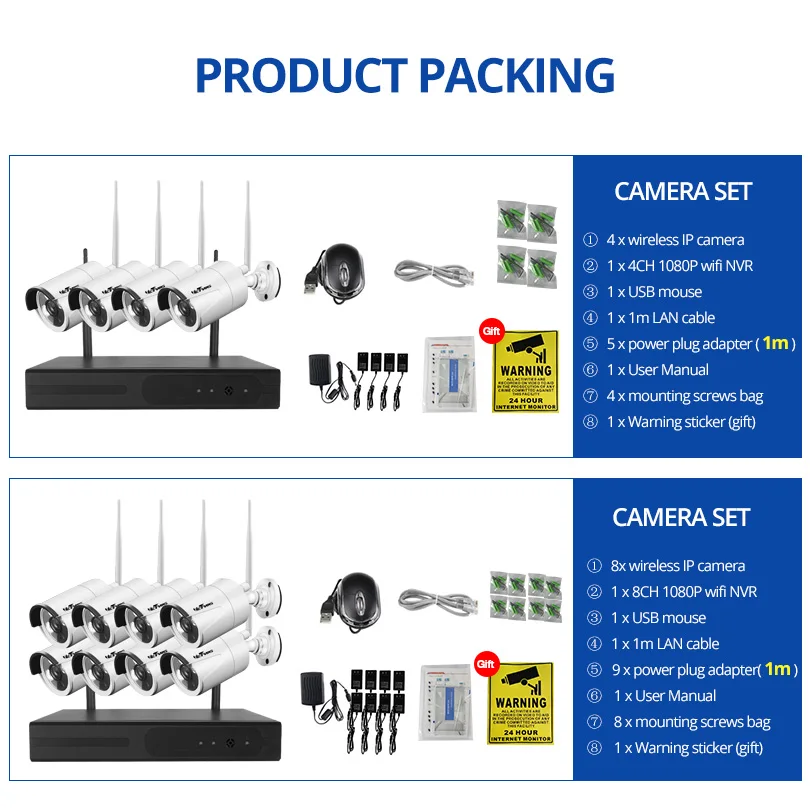 Weтранс 8CH 1080P NVR система видеонаблюдения домашняя беспроводная камера безопасности наружное ночное видение 720P камера s видеонаблюдение wi-fi-комплект