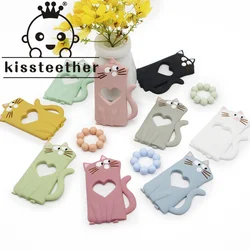 Kissteether 1pcs BPA Free Silicone Cat Teether DIY Baby Cartoon Pacifier Dummy Pendant Nursing Jewelry Crafts Animal Toy Gift