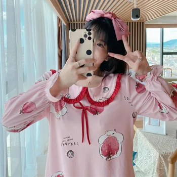 

Pajamas Female Spring and Autumn Peter Pan Collar Cute Bow Long Sleeve Trousers Cartoon Sweet Casual Clothing Female Cross Borde