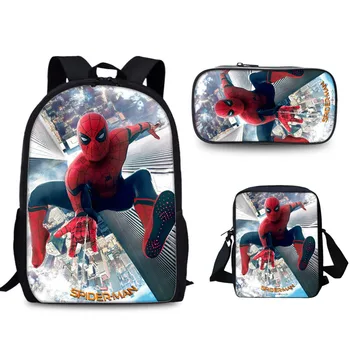 

Hot New Brand School Bag Set 3pcs Kids Backpack Spiderman Mochila Escolar Infantil Children Pencil Shoulder Book Bags Boys Girls