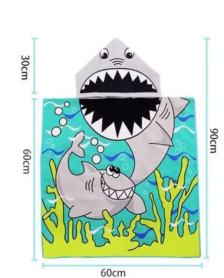 Children Microfiber Changing Robe Beach Cloak Towel Kids Cute Cartoon Hooded Poncho Beach Towels Breathable 60*120cm