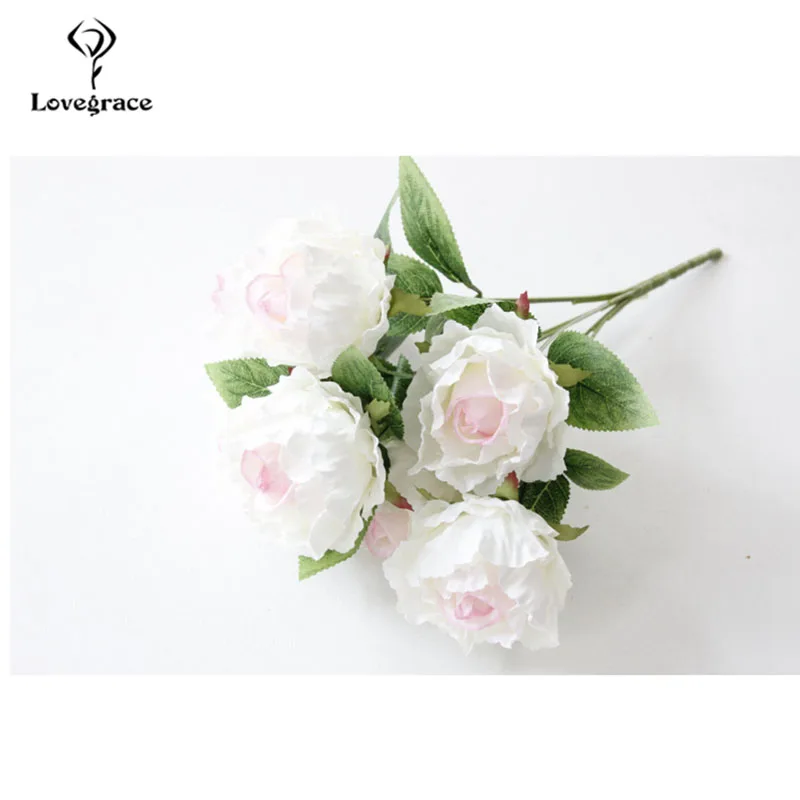 pink-core Lovegrace Bridesmaid Wedding Bouquet 7 Heads Rose Peony Artificial Silk Flower Pink Office Home Party Decoration Wedding Flowers - Цвет: pink-core