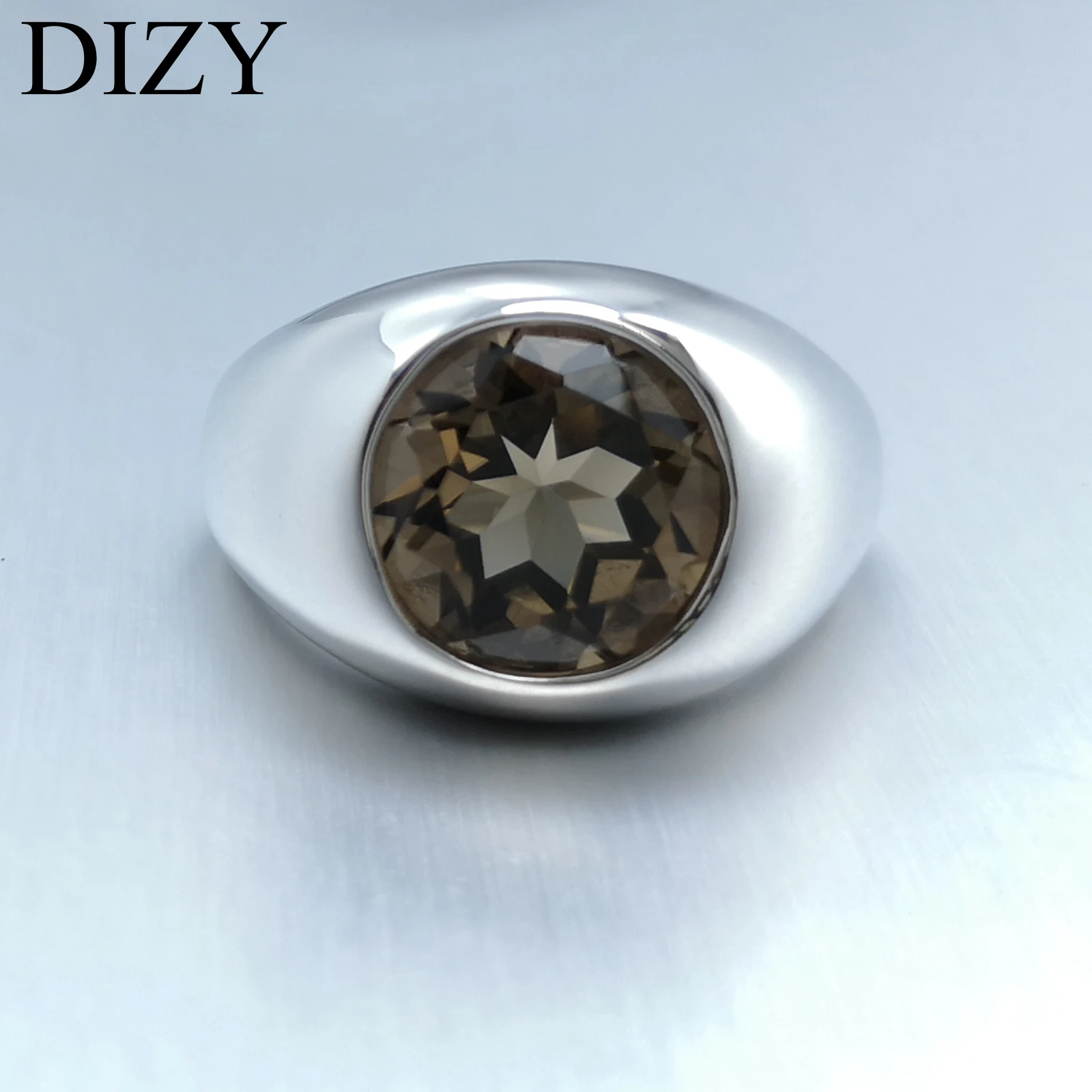 DIZY круглое 3.5CT натуральное дымчатое кварцевое твердое кольцо из стерлингового серебра 925 пробы с