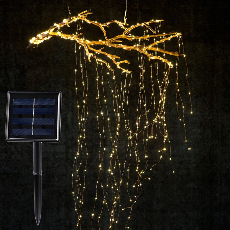 Солнечная медная светодиодная гирлянда на открытом воздухе 100 Led 200 светодиодов водопад сказочная сосулька лампа 2 м лоза ветка сад Рождественское дерево декор свет