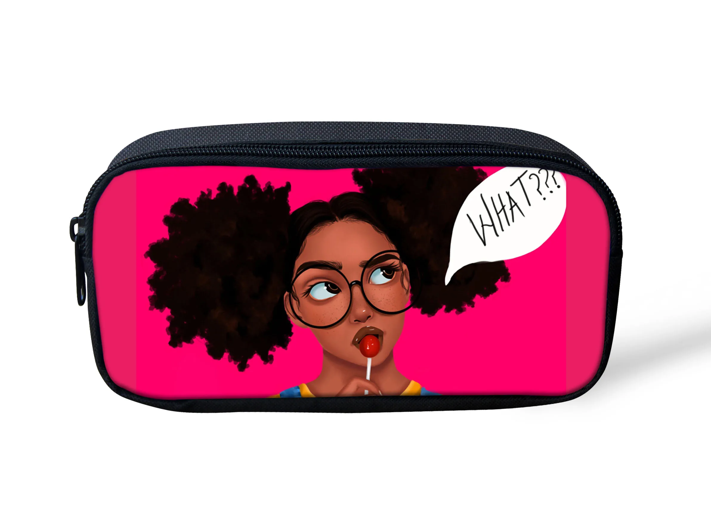 

HaoYun Fashion Kids Stationery Boxes African Girls Pattern Kids Pencil Case Black Afro Arts Women's Travel Make Up Beauticans