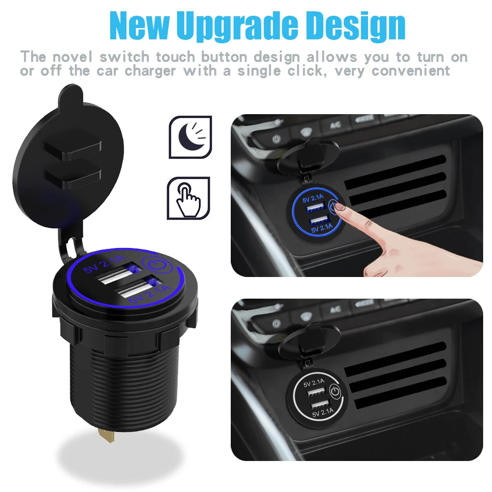 MICTUNING 5V 4.2A модернизированное автомобильное двойное USB зарядное устройство с сенсорным выключателем и синий светодиодный светильник универсальный для RV лодки грузовика мотоцикла транспортных средств