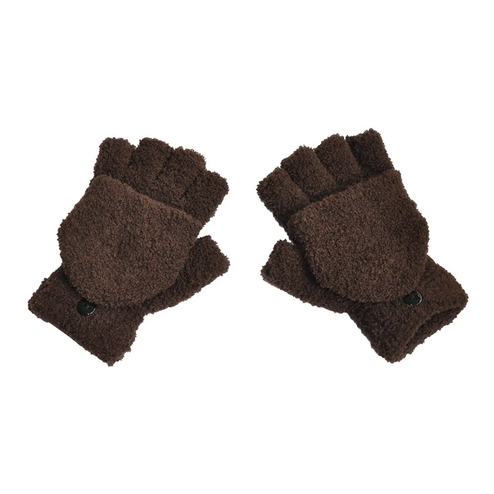 SAGACE зимние перчатки женские мужские теплые коралловые флисовые перчатки модные перчатки без пальцев перчатки для сенсорного экрана мягкие спортивные милые перчатки - Цвет: Coffee