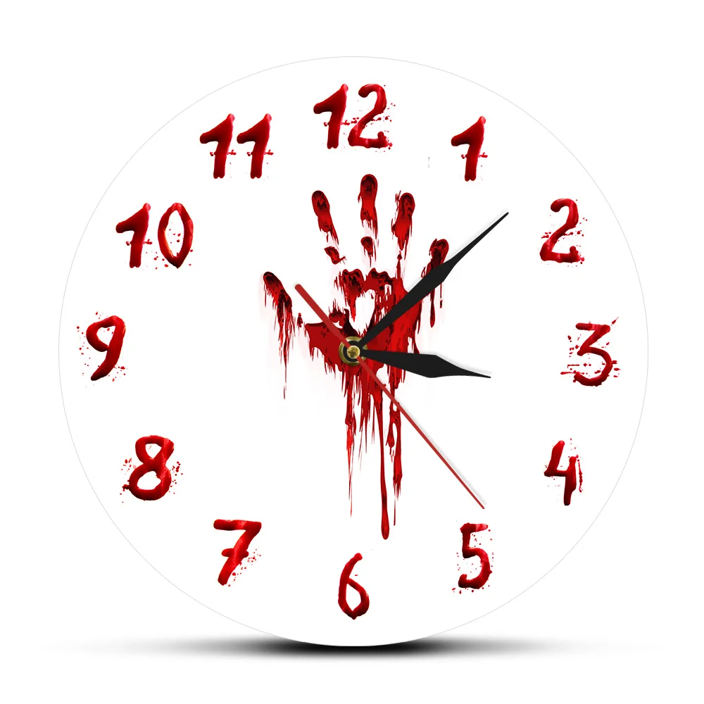BloodyHandHorrorHandPrintedWallClockHalloweenSlasherNovelty