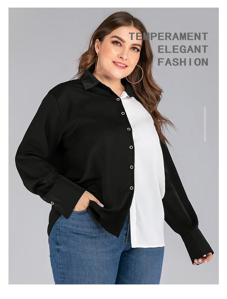 TUHAO Осень Большой размер 4XL 3XL 2XL женские блузки рубашки модные с отворотом черного и белого размера плюс офисные свободные блузки WM04