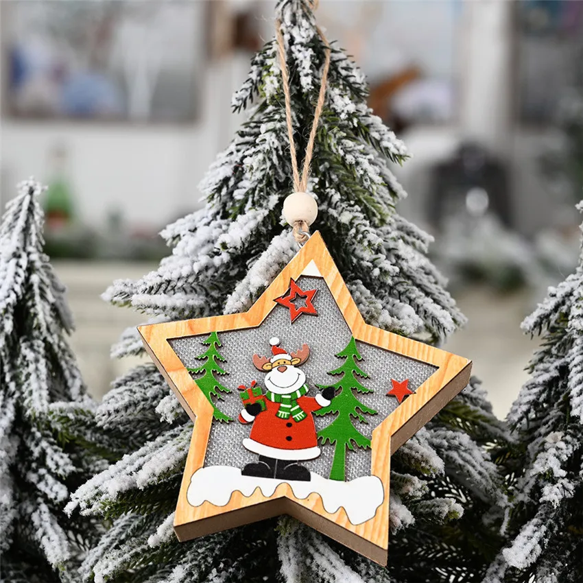 Креативный светодиодный светильник, подвесная Рождественская елка, подвеска, звезда, автомобиль, сердце, деревянные украшения, рождественские, вечерние, новогодние украшения - Цвет: 01-Elk