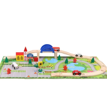 

Wooden Building Rail Car Urban Traffic Building Blocks Boys and Girls Assembling Car Toys
