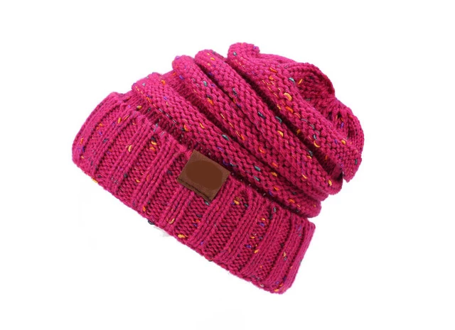 Rose Red Зимняя Брендовая женская шариковая шапка с биркой, зимняя женская шапка для девочек, вязаная шапка бини, шапка, плотная женская шапка, S Skullies Beanies - Цвет: Rose Red