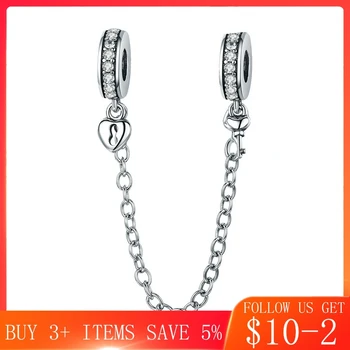 

CodeMonkey Authentic 925 Sterling Silver Stackable Heart Love Heart Dangle Safety Chain Charm fit Charm Bracelet DIY Jewelry 606