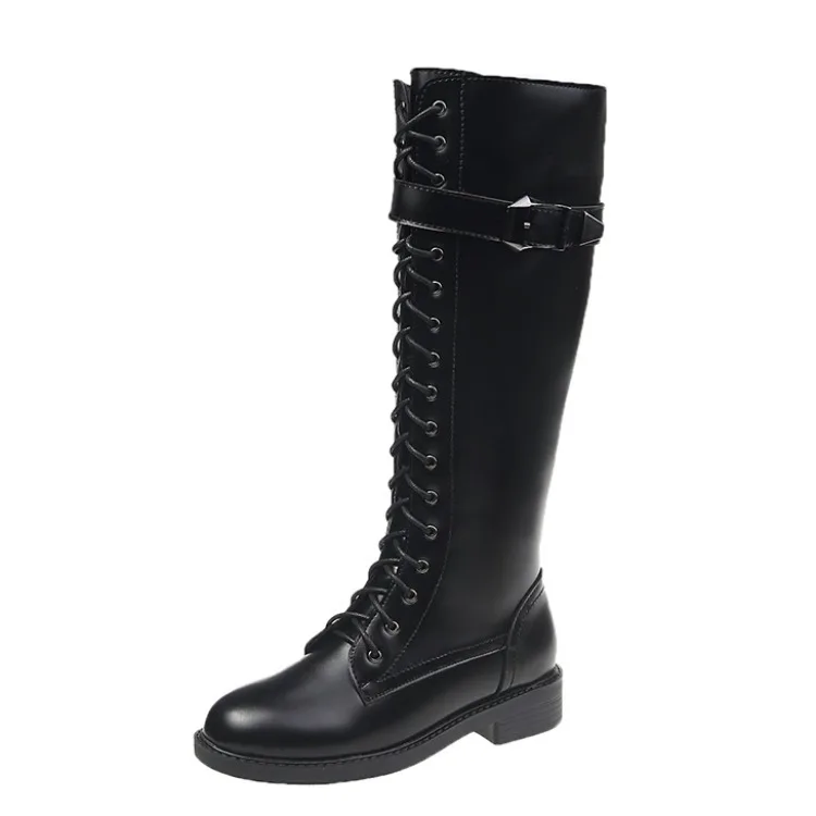 

Lady Boots Round Toe Low Heels booties Women's Shoes Autumn Bootee Woman 2019 Luxury Designer Lace Up Ladies Rubber Lady Boots
