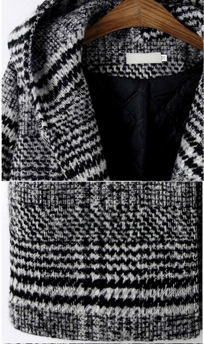 XL-5XL осенне-зимний шерстяной Тренч смесь Женский Повседневный черный белый плед пальто толщина теплые куртки с карманами на пуговицах