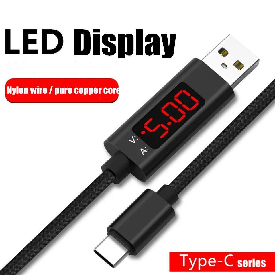 5V 1.5A USB Phone Cable with LED Digital Display Type C Micro USB Data Cable Fast Charging for iPhone Xiaomi Huawei Phone Cable