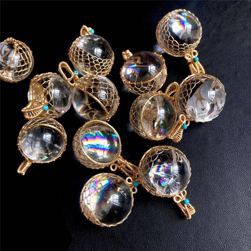 

Clear Crystal Ball Pendant With Gold Trimmed Irregular Gemstone Necklace For Feng Shui Ornaments Decoration And Home Accessori