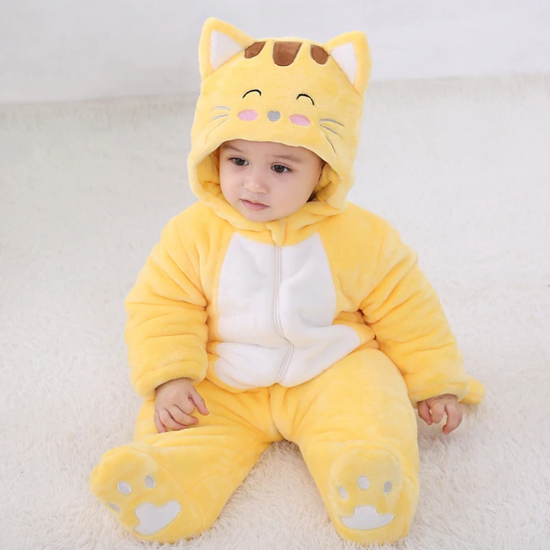 Cat Yellow Для новорожденных, для маленьких девочек и мальчиков Маска ленивого Пижама, комбинезон детские зимние Утепленные Хлопковые Штаны Bradypod с капюшоном ткань Фланелевая пижама с рисунками зверей из мультфильмов, костюм - Цвет: Cat Yellow